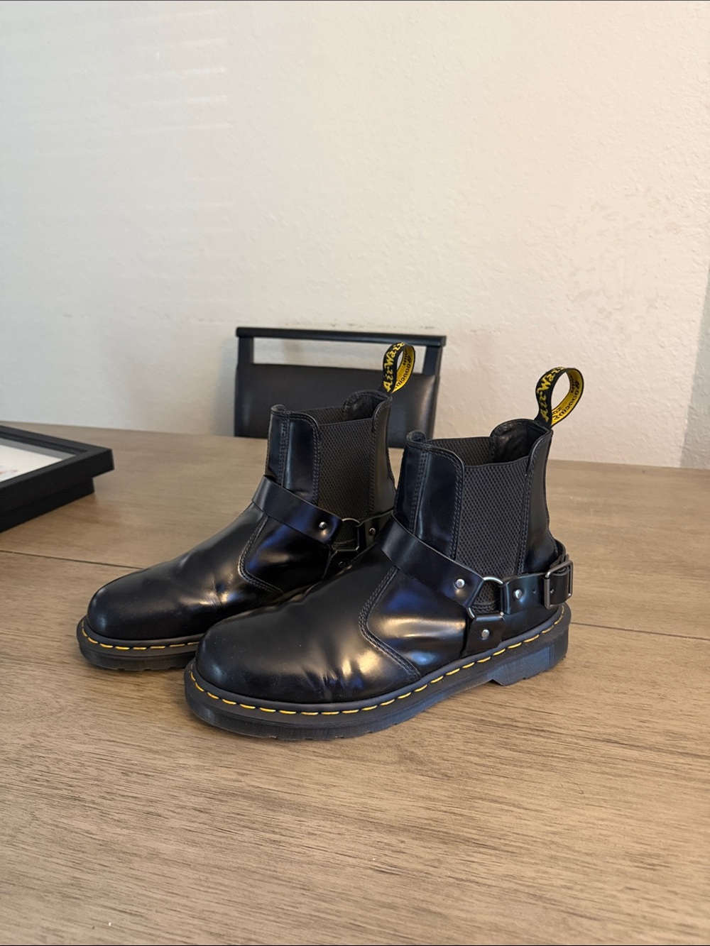 Dr Martens Wilcox Chelsea Harness Boots with Yellow Stitching - Picture 3 of 5